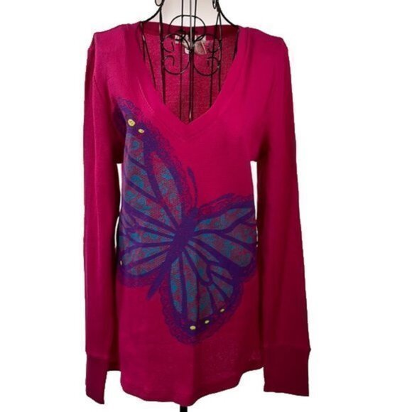 OP | Pink Butterfly Print Long Sleeve - Picture 1 of 5